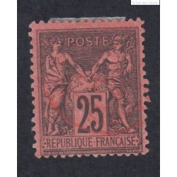 Timbre France n°91 - 25 c. noir s. rouge  -Type Sage (Type II) Oblitéré cachet rouge signé lartdesgents.fr