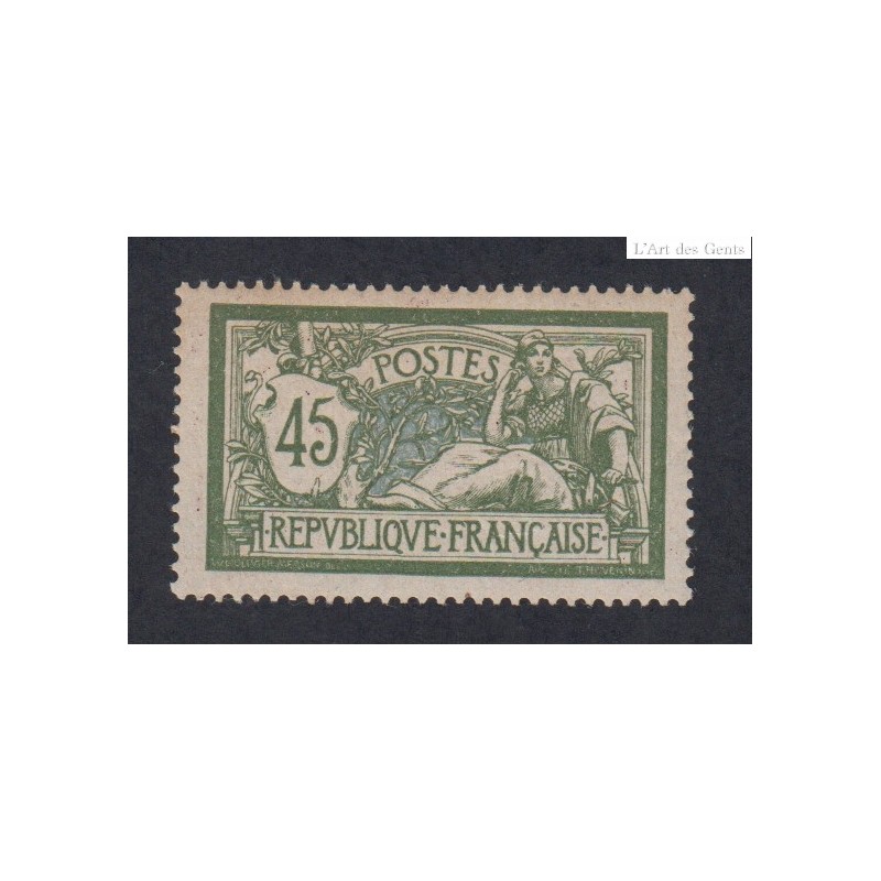 Timbre France n°143 - 45 c. vert et bleu Merson 1907 - bon centrage - Signé - Neuf** - cote 180 Euros - lartdesgents.fr