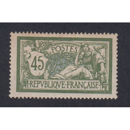 Timbre France n°143 - 45 c. vert et bleu Merson 1907 - bon centrage - Signé - Neuf** - cote 180 Euros - lartdesgents.fr