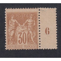 Timbre France N°80 - 30c. brun jaune -Millésime 6 -Type Sage (Type II)  Neuf** Signé  - cote 195 Euros lartdesgents.fr