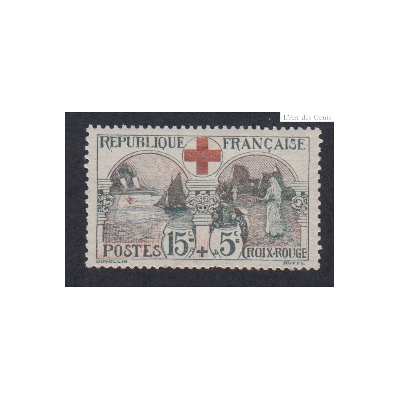 Timbre n°156 -15 c. + 5 c. Croix Rouge 1918 Neuf**  Cote 300 Euros lartdesgents.fr