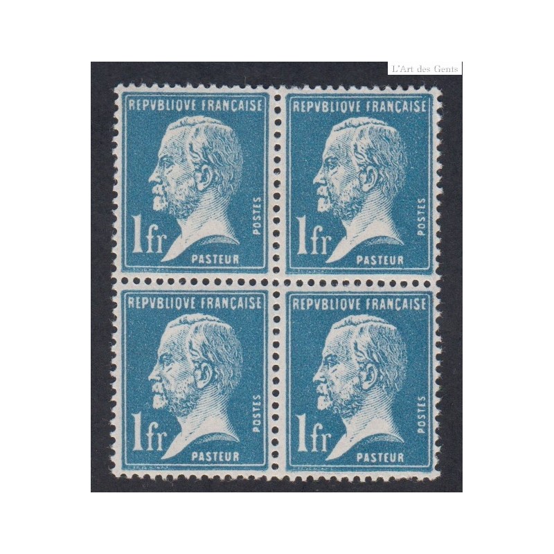 Bloc de 4 timbres n°179 1f. bleu Pasteur Neufs** Signés lartdesgents.fr