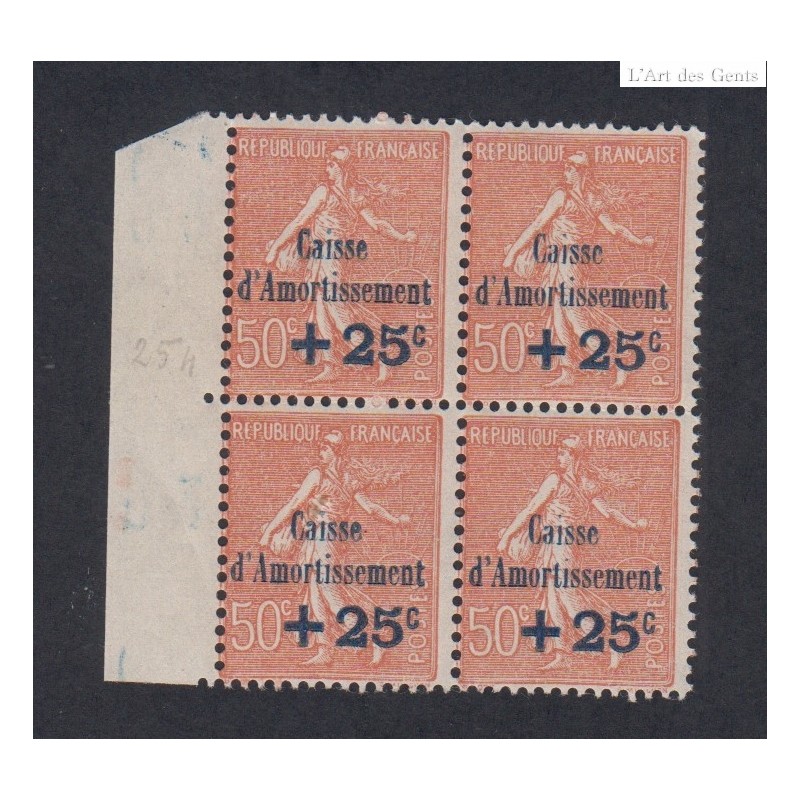 Bloc de 4 timbres n°250 Bord de feuille  Année 1928 NEUF* *  Cote 300 Euros lartdesgents.fr