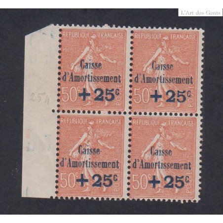 Bloc de 4 timbres n°250 Bord de feuille  Année 1928 NEUF* *  Cote 300 Euros lartdesgents.fr