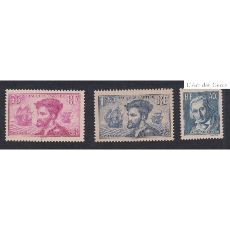 Timbre année 1934 n°295 à n°297 neufs** - Signés - cote 310 Euros lartdesgents.fr