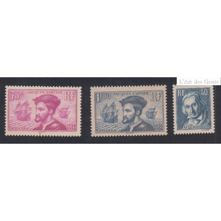 Timbre année 1934 n°295 à n°297 neufs** - Signés - cote 310 Euros lartdesgents.fr