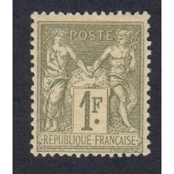 Timbre France n°82 - 1f. olive clair  -Type Sage (Type II)  Neuf* charnière signé - cote 225 Euros