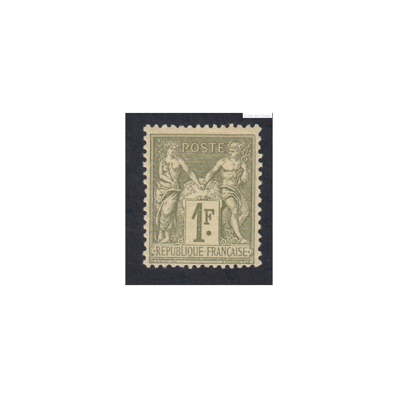 Timbre France n°82 - 1f. olive clair  -Type Sage (Type II)  Neuf* charnière signé - cote 225 Euros