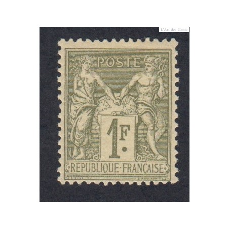 Timbre France n°82 - 1f. olive clair  -Type Sage (Type II)  Neuf* charnière signé - cote 225 Euros