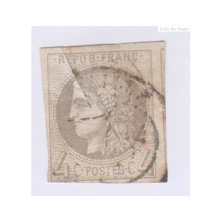 Timbre France n°41B , 4c. gris report 2, déc 1870 Oblitéré cote 350 Euros lartdesgents