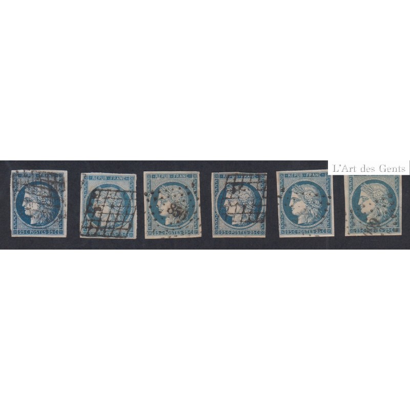 lot 6 Timbres  n°4 - 25 c. bleu - dont 1 oblitéré colo. Martinique - cote 390 Euros