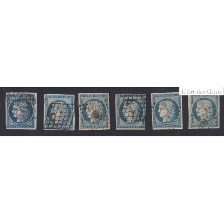 lot 6 Timbres  n°4 - 25 c. bleu - dont 1 oblitéré colo. Martinique - cote 390 Euros