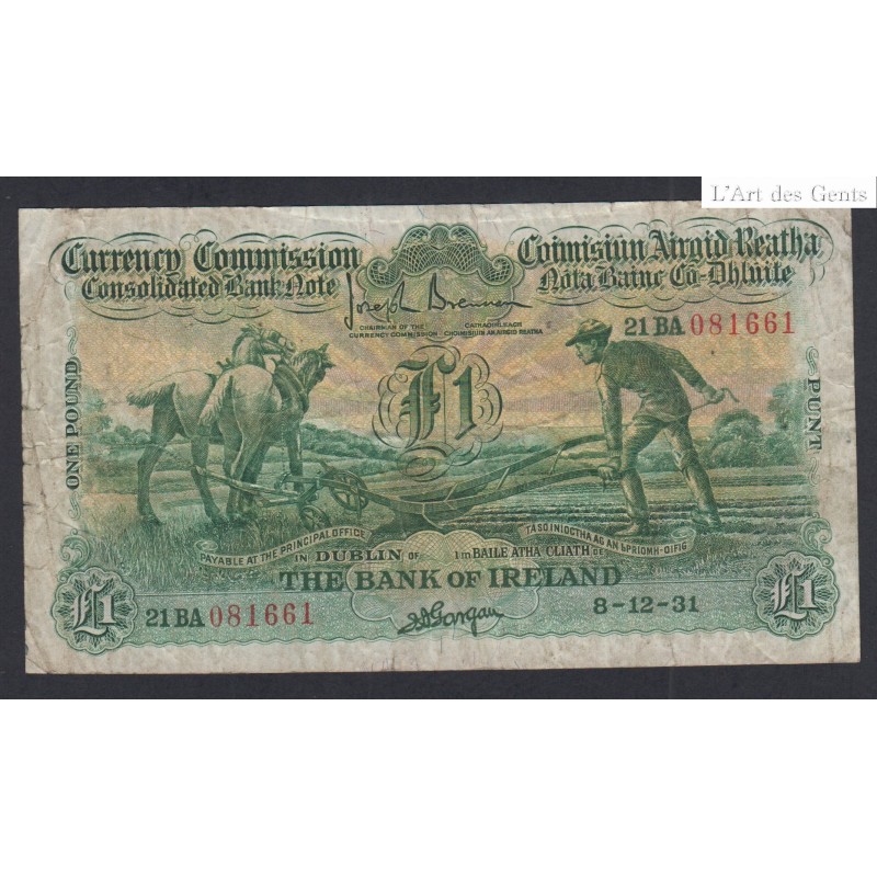 Irlande Ploughman Billet 1 Pound -n° 21BA081661- 1931  - lartdesgents.fr