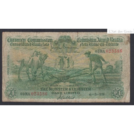 Irlande Ploughman Billet 1 Pound -n° 03MA023586 - 1929  - lartdesgents