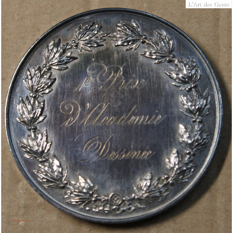 Médaille Argent "1er prix d'Académie dessinée" 1862, attribué à Pétua (36), lartdesgents.fr