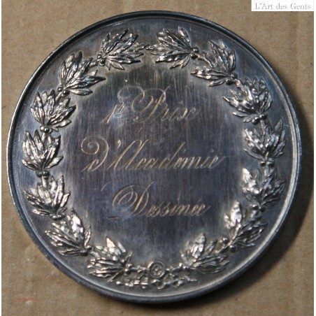 Médaille Argent "1er prix d'Académie dessinée" 1862, attribué à Pétua (36), lartdesgents.fr