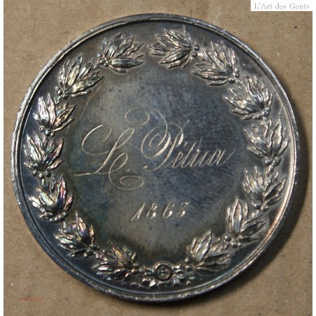 Médaille Argent  "1er prix dessin Cête d'après l'Antique"1863, attribué à Pétua (33), lartdesgents.fr