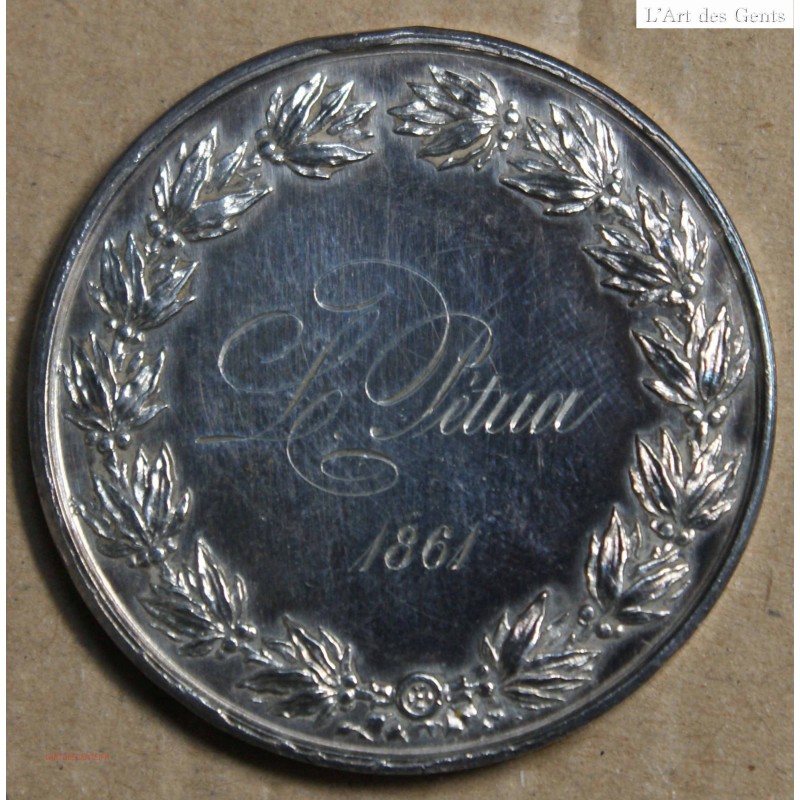 Médaille Argent "1er prix de dessin Cête" 1861 L. Pétua (9), lartdesgents.fr