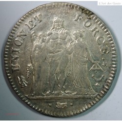 Union et Force, 5 Francs An 8 K, TTB50, F.291/18, lartdesgents.fr