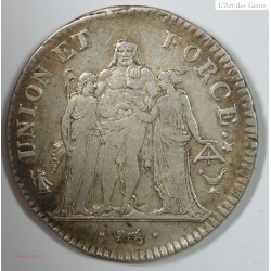 Union et Force, 5 Francs An 7K, TTB42, F.295/7, lartdesgents.fr