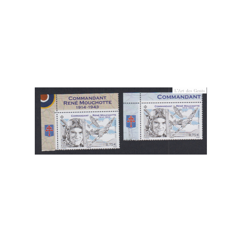 Timbres Poste Aérienne 2023 - Commandant René Mouchotte issus feuille et feuillet lartdesgents