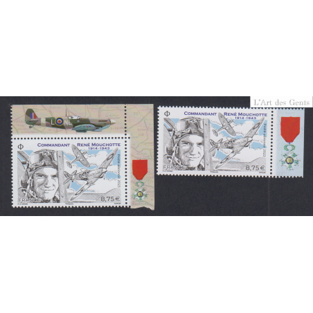 Timbres Poste Aérienne 2023 - Commandant René Mouchotte issus feuille et feuillet lartdesgents