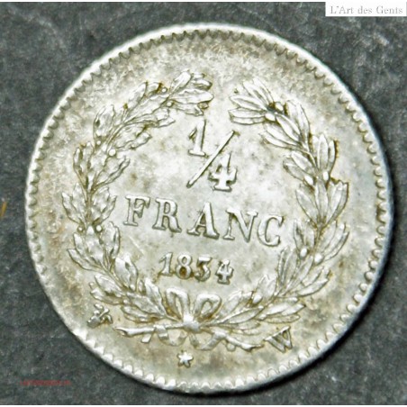 LOUIS PHILIPPE 1/4 Franc 1834 W LILLE SUP, lartdesgents.fr