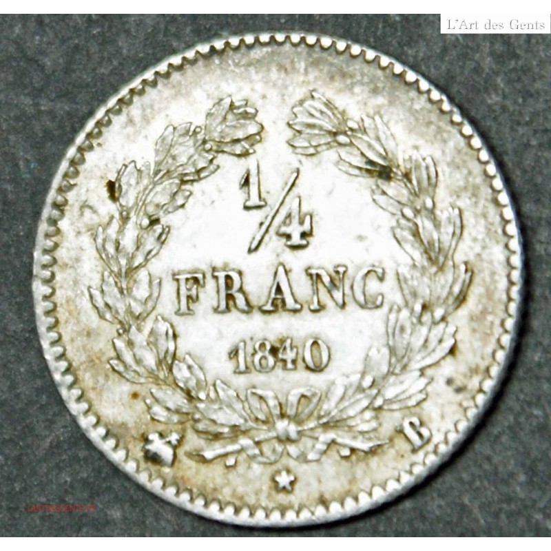 LOUIS PHILIPPE 1/4 Franc 1840 B ROUEN TTB+, lartdesgents.fr