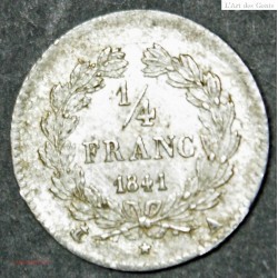 LOUIS PHILIPPE 1/4 Franc 1841 A PARIS TTB+, lartdesgents.fr