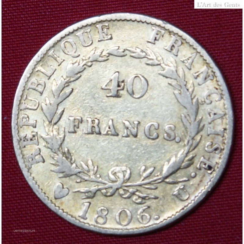 NAPOLÉON Ier - 40 FRANCS OR 1806 U TURIN, lartdesgents.fr