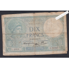 Billet France 10 Francs Minerve 28-9-1939 alphabet G.73287 001 B+ lartdesgents