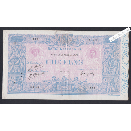 Billet France 1000 Francs Bleu et Rose 12-11-1924 alphabet S.1775 TTB- lartdesgents