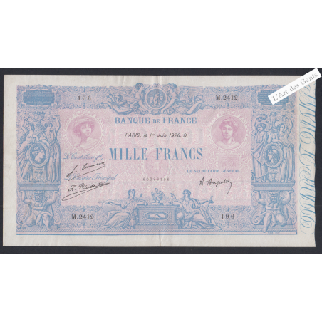 Billet France 1000 Francs Bleu et Rose 01-06-1926 alphabet M.2412 TTB+ lartdesgents