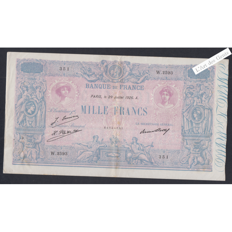 Billet France 1000 Francs Bleu et Rose 29-06-1926 alphabet W.2593 TTB lartdesgents