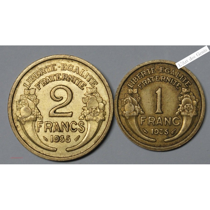 2 Francs 1935 SUP + 1 Franc 1935 TB (1), lartdesgents.fr