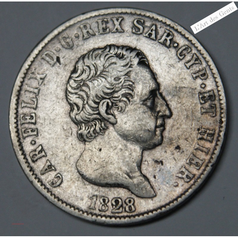 CHARLES FELIX - 5 LIRE 1828 GENOVA TTB, lartdesgents.fr