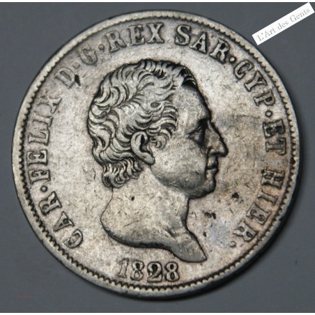 CHARLES FELIX - 5 LIRE 1828 GENOVA TTB, lartdesgents.fr