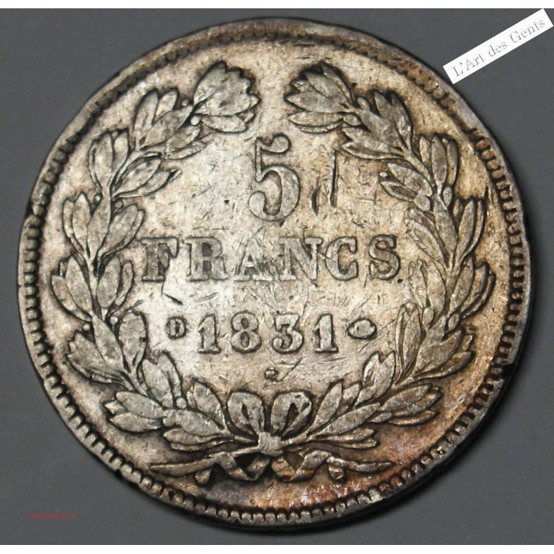 RARE 5 Francs 1831 D TRANCHE EN CREUX TB+, lartdesgents.fr