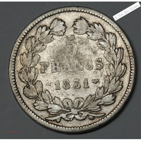 5 Francs 1831 T TRANCHE EN RELIEF TB, lartdesgents.fr