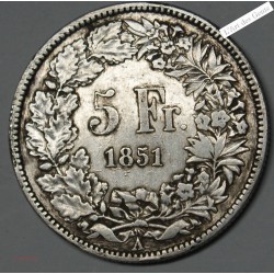 SUISSE- 5 FRANCS 1851 HELVETIA TTB, lartdesgents.fr