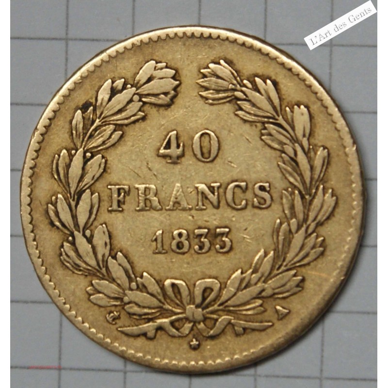 40 FRANCS or 1833 A PARIS LOUIS PHILIPPE Ier TTB, lartdesgents.fr