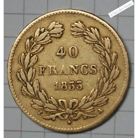 40 FRANCS or 1833 A PARIS LOUIS PHILIPPE Ier TTB, lartdesgents.fr