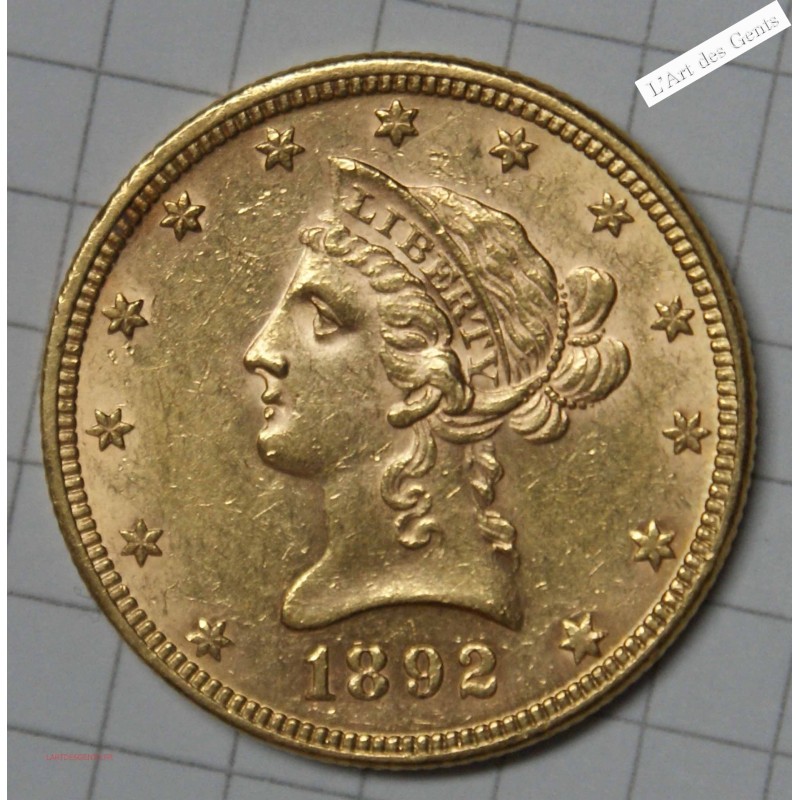 US $10 DOLLARS or 1892 AU SUPERBE, lartdesgents.fr