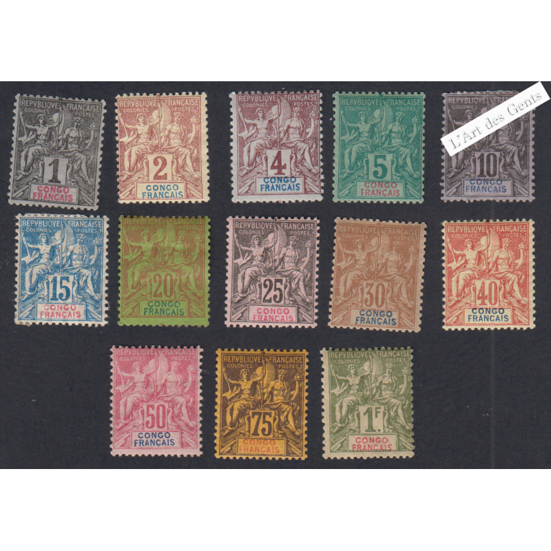 Timbres des Colonies Françaises de 1892 - Congo - n°12 à n°24- Neufs - cote 534 Euros - l'artdesgents.fr