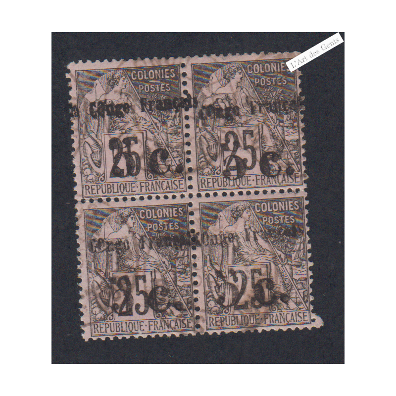 Bloc de 4 Timbres des Colonies Françaises de 1881 surcharge  - Congo - n°4A -  cote 640 Euros - l'artdesgents.fr