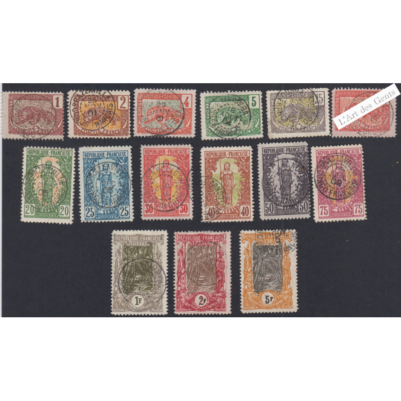 Timbres des Colonies Françaises de 1901-04 - Congo - n°27 à n°41 -  cote 260 Euros - l'artdesgents.fr