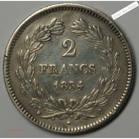 LOUIS PHILIPPE 2 FRANCS 1834 Q PERPIGNAN P/SUP, lartdesgents.fr