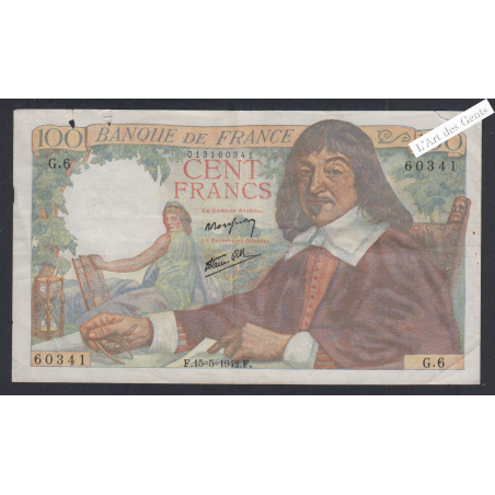 Billet France 100 Francs Descartes 15-5-1942  alphabet G.6 60341 TTB- lartdesgents