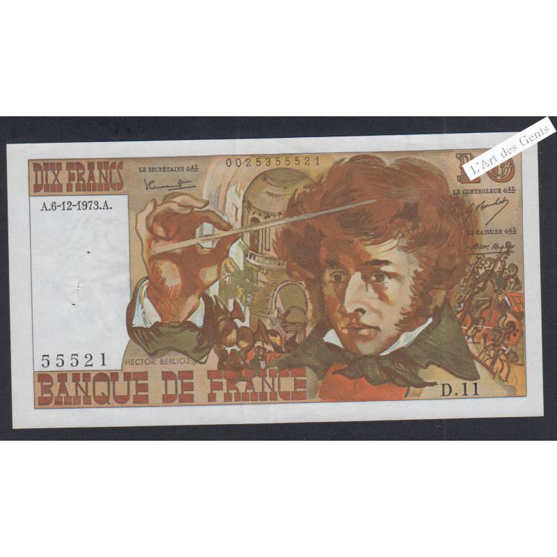 Billet France 10 Francs Berlioz 06-12-1973  alphabet D.11 55521 Sup  lartdesgents