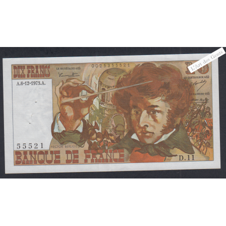 Billet France 10 Francs Berlioz 06-12-1973  alphabet D.11 55521 Sup  lartdesgents